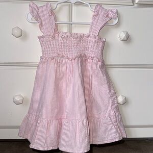 Janie and Jack Emily smocked pink and white seersucker dress. Size 18-24 months.